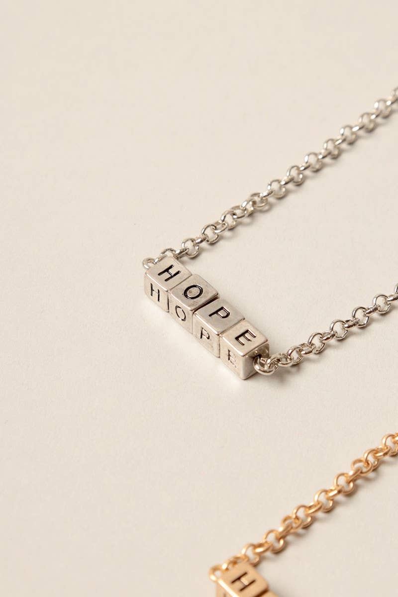 HOPE Square Block Lettering Pendant Necklace