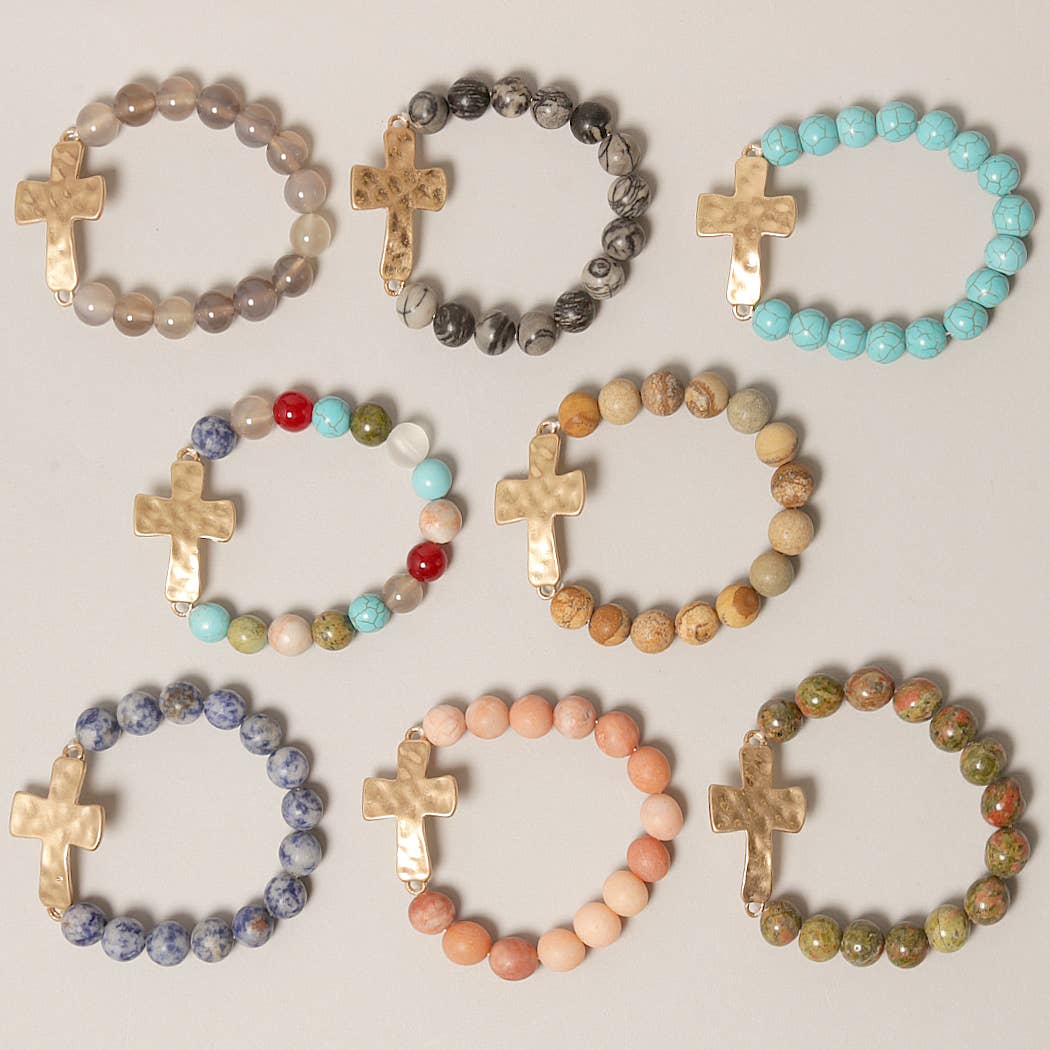 Mix Beads Hammered Cross Bracelet