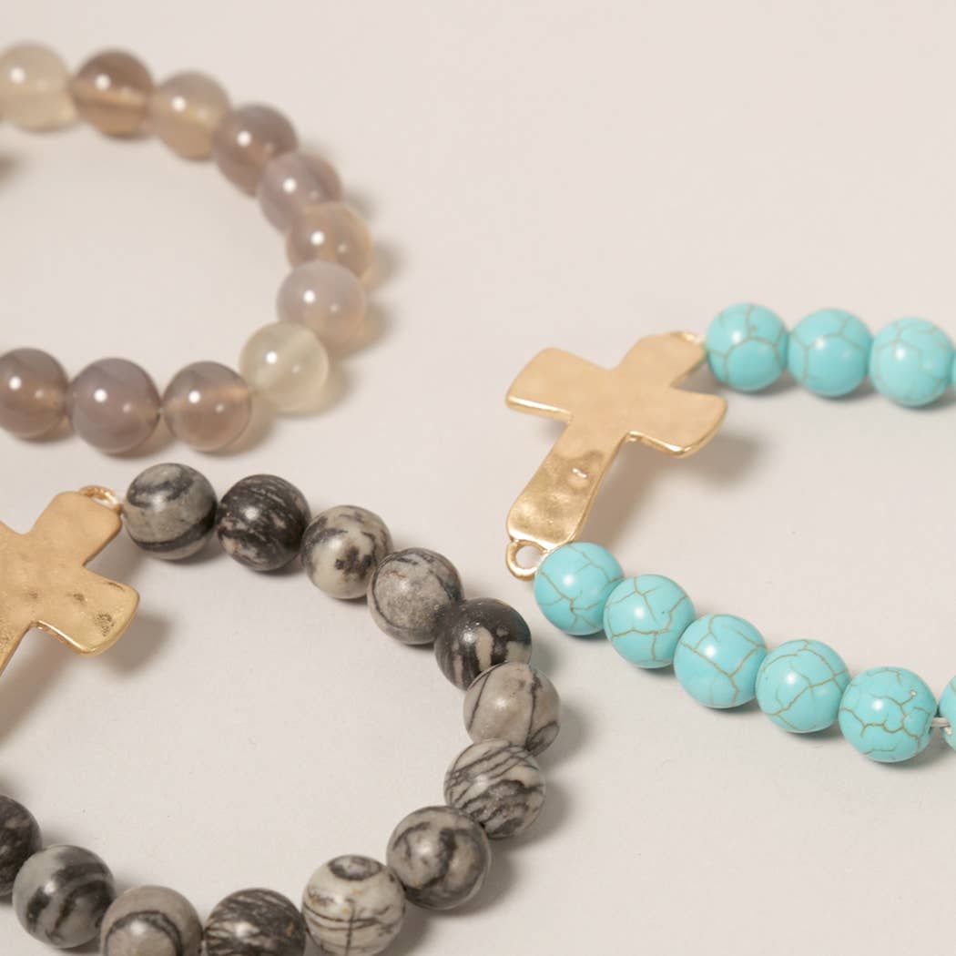 Mix Beads Hammered Cross Bracelet