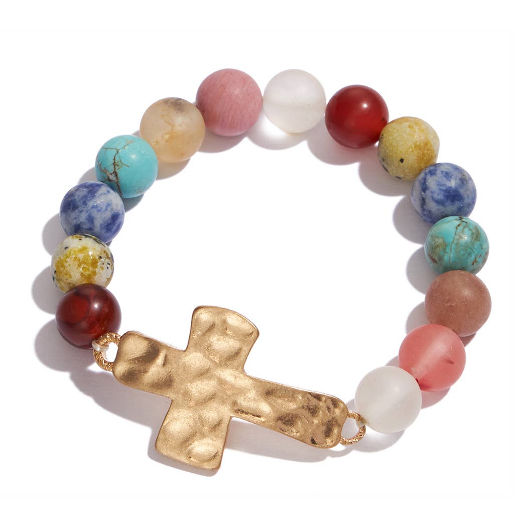 Mix Beads Hammered Cross Bracelet