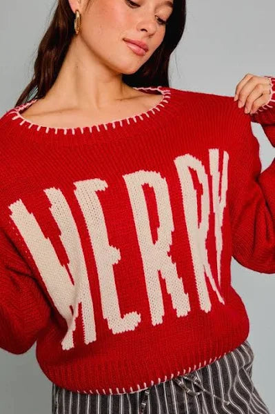 "MERRY" Boat Neck Sweater