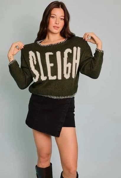 "SLEIGH" Boat Neck Sweater