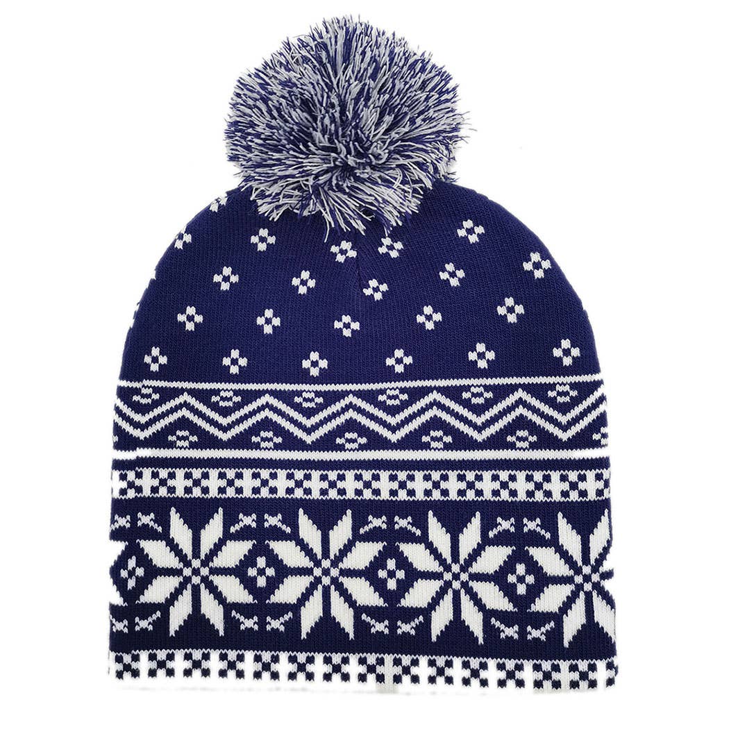 Holiday Snowflake Print Knit Beanie Hat