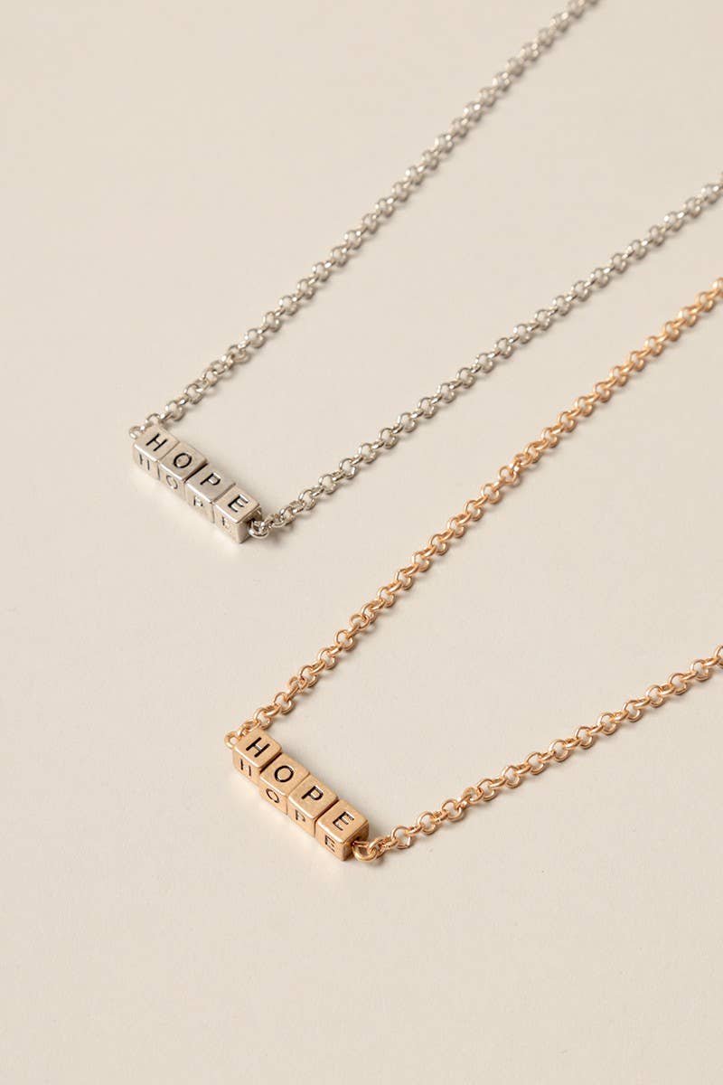 HOPE Square Block Lettering Pendant Necklace