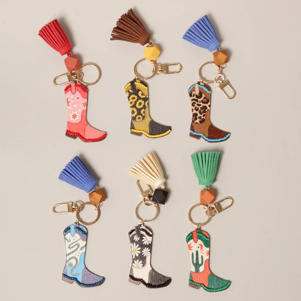 Cowboy Cowgirl Boot Keychain w/ Tassel